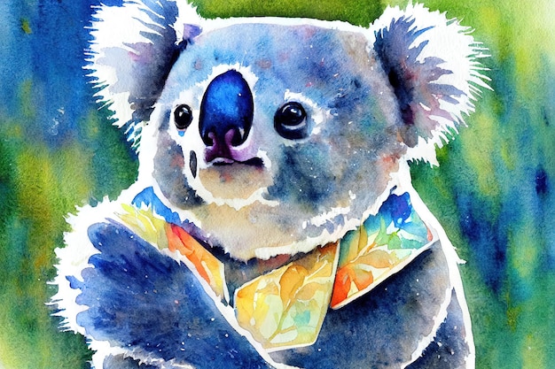 Watercolor of a cute koala bear animal hand draw watercolor