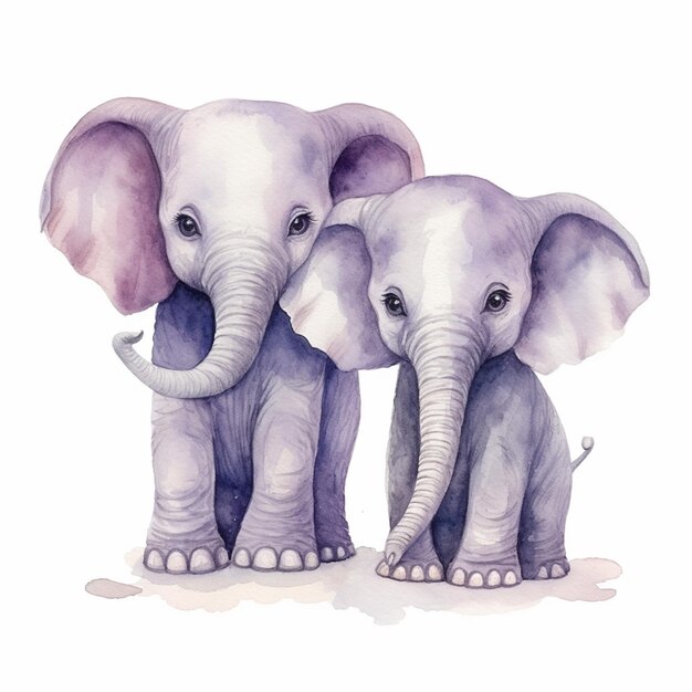 Photo watercolor cute little elephants with a white isolated background watercolor hand draw