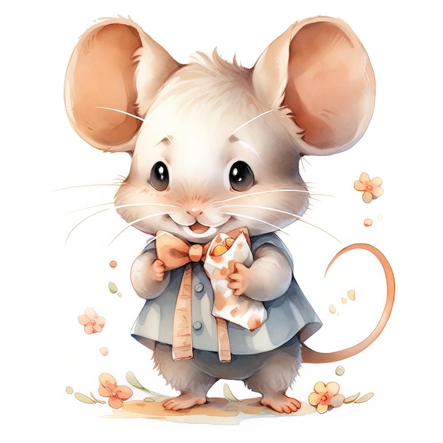 Watercolor cute nursery clipart mouse