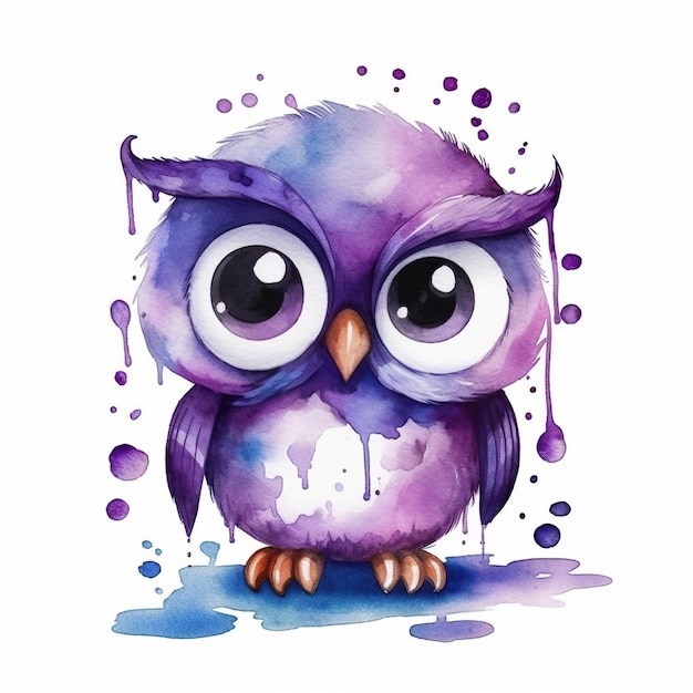 Watercolor cute owl Clipart Hand drawn Clipart isolated on white background generative ai