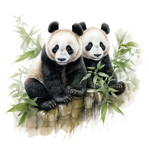 Watercolor cute Panda clipart white background