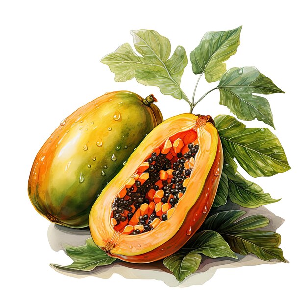 Photo watercolor cute papaya clipart generative ai