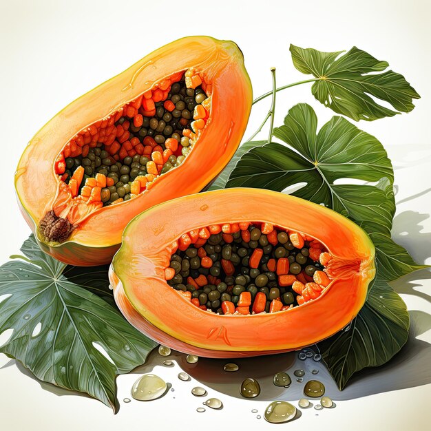 Photo watercolor cute papaya clipart generative ai