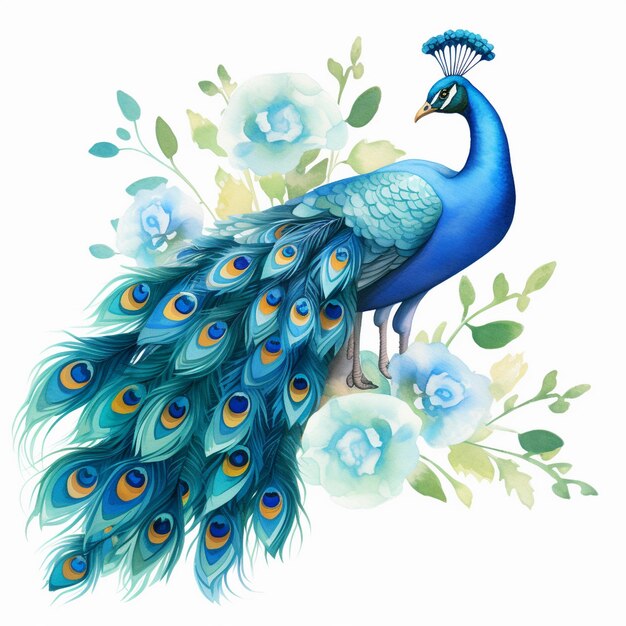 watercolor Cute Peacock Clipart