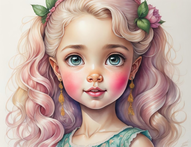 Watercolor cute princess doll