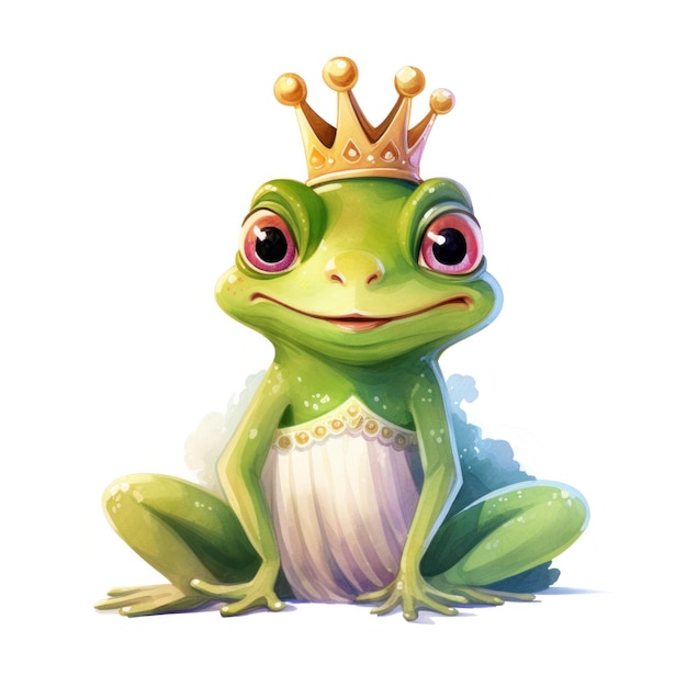 Photo watercolor cute princess frog illustration ai generativexa