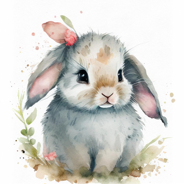 Watercolor cute rabbit illustration funny hand drawn bunny art for easter seasonal card design