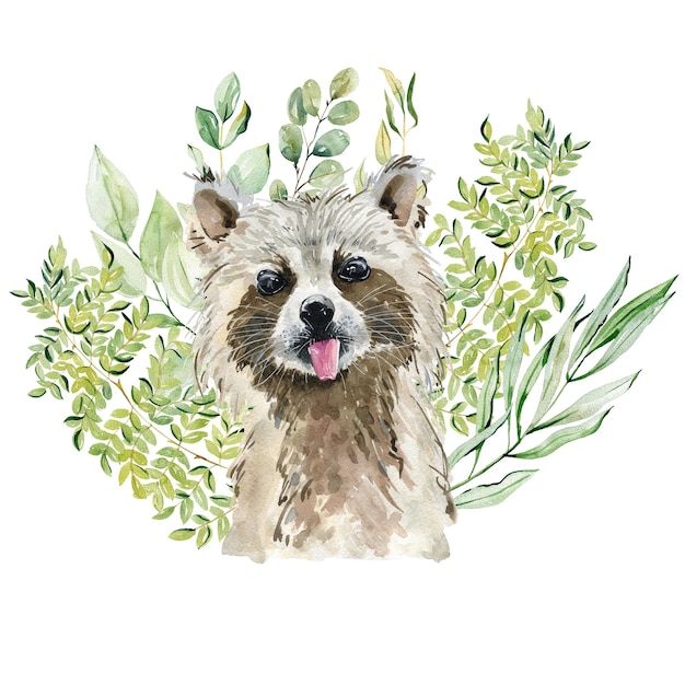 Watercolor cute raccoon