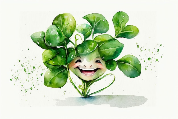 Watercolor cute spinach cartoon character