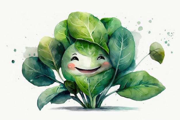 Watercolor cute spinach cartoon character