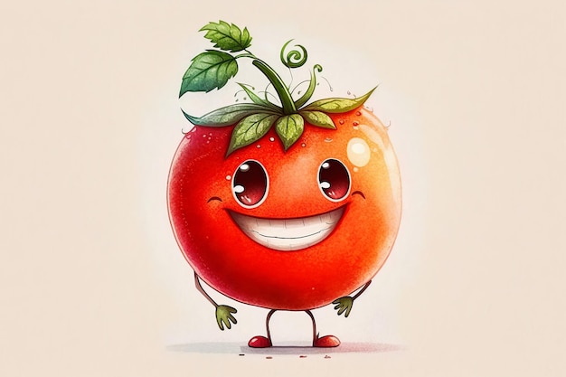 Watercolor cute tomato cartoon character