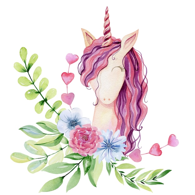 Watercolor cute unicorn