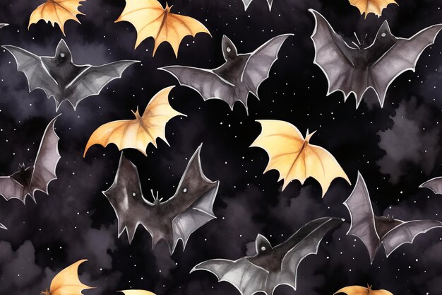 Photo watercolor cute vintage halloween bats