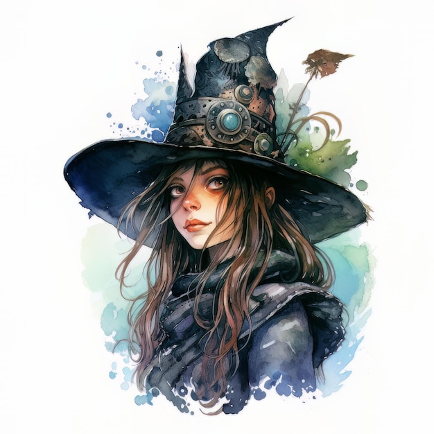 watercolor cute witch book character illustration