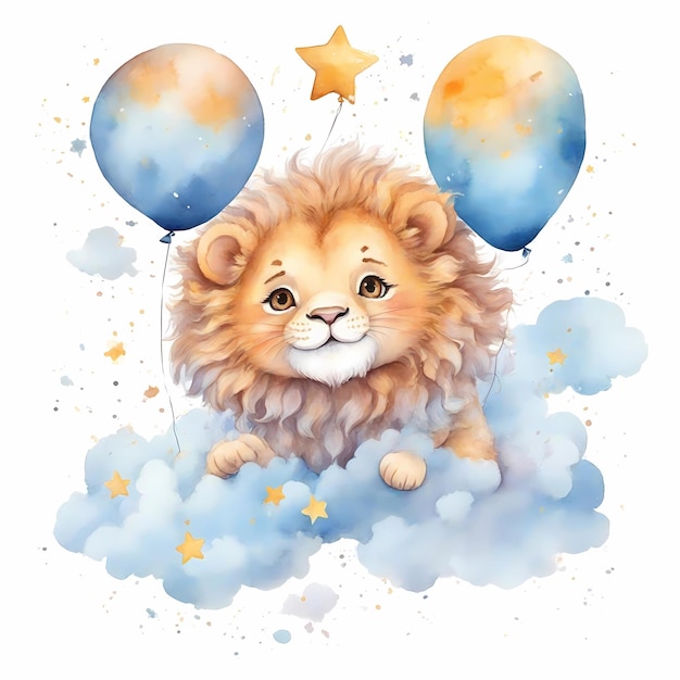 Watercolor The Cuteness of Lion Cubs in Joy