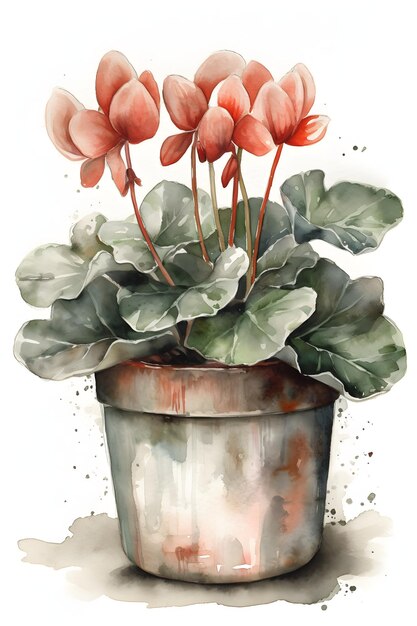 Watercolor Cyclamen Art Print for Serene and Natural Home Decoration Generative AI