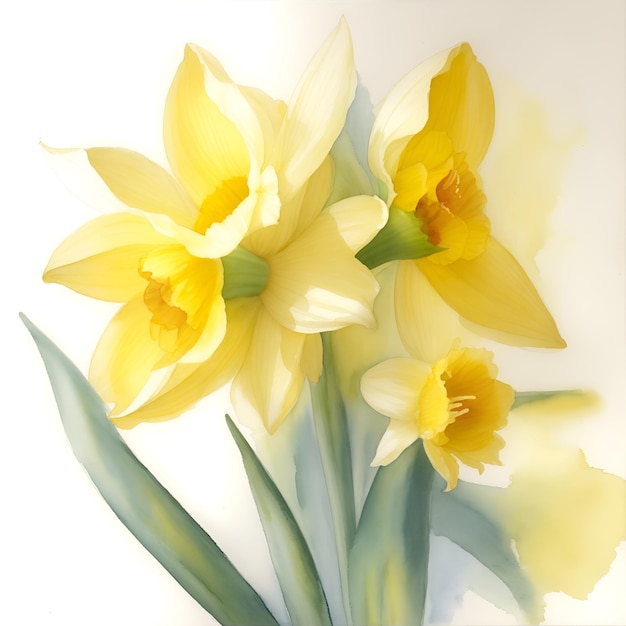 Watercolor Daffodil Flower on a White Background