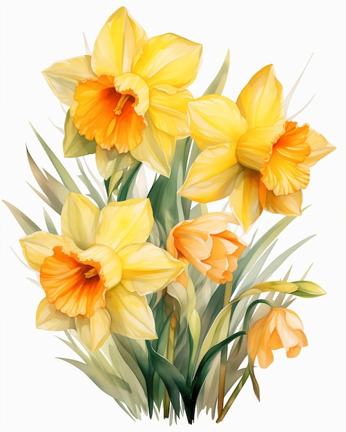 Watercolor Daffodil Flower