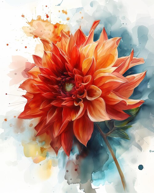 Watercolor Dahila Flower