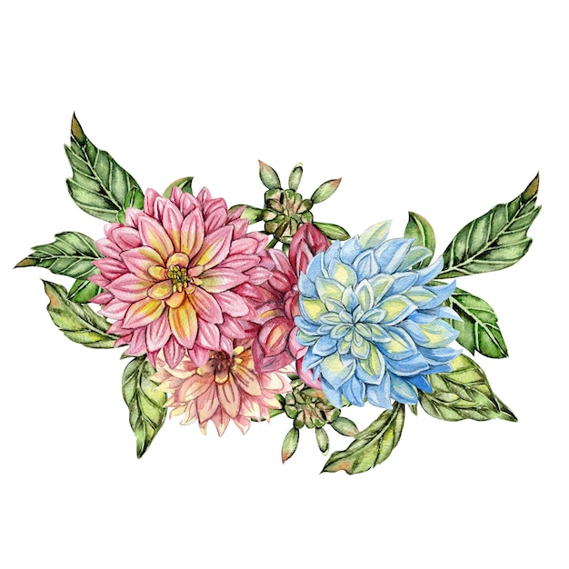 水彩のダリアの花の構成