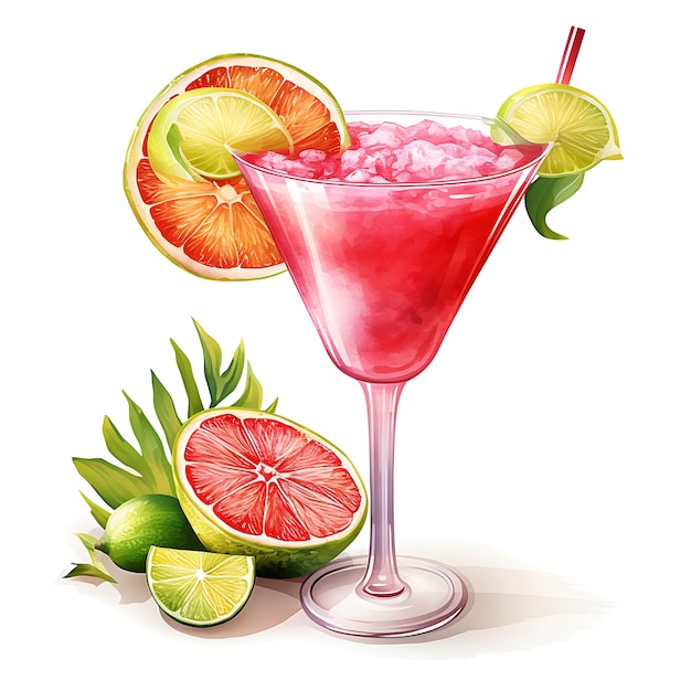 Watercolor of a Daiquiri Drink Showcasing the Tropical and F Painting Art On White Background