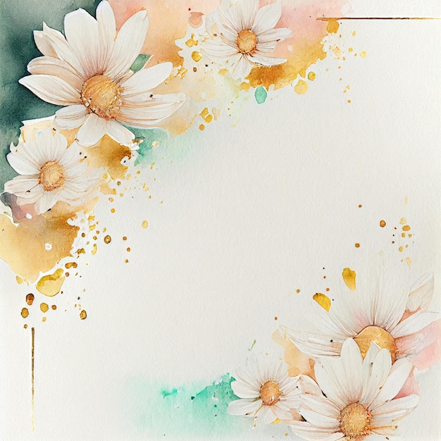 Watercolor daisy flowers background beautiful floral illustration Generative AI