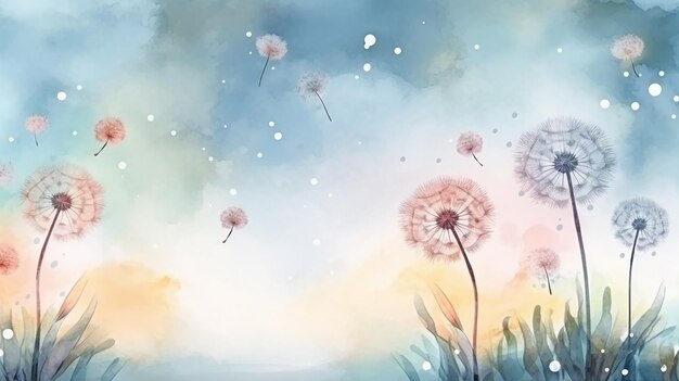 Photo watercolor dandelions art light tones background wallpaper freedom of flight