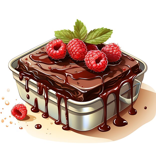 Watercolor of dark chocolate raspberry brownie metal tin box raspberry dri clipart tshirt design