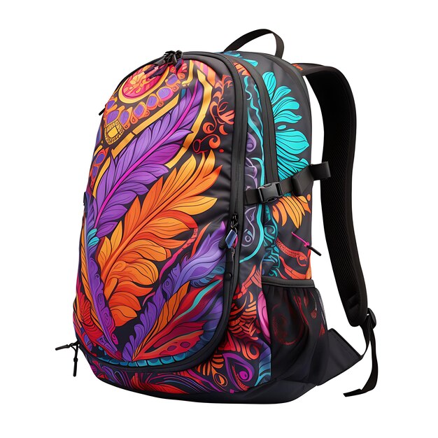 Watercolor daypack nylon materials neon hues feather motifs decorations clipart tshirt isolated