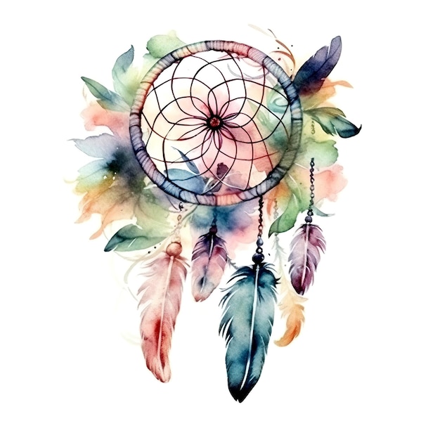 Watercolor decoration bohemian dream catcher boho feathers decoration native dream chic design