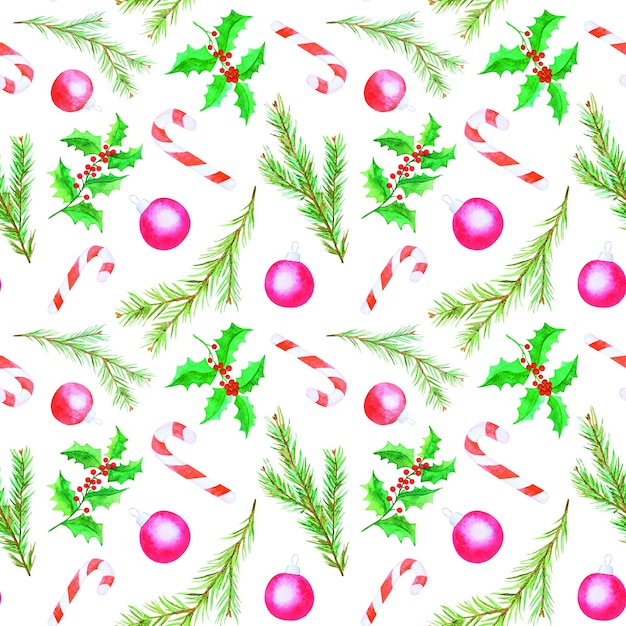 Watercolor decorative christmas botanical seamless pattern