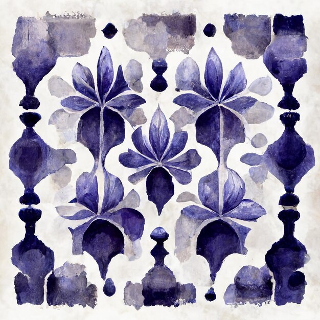 Photo watercolor, decorative, mediterranean patterns in monochrome , tiles, patterns, design, borders,