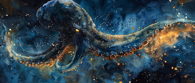 A watercolor Deep sea creature encounter