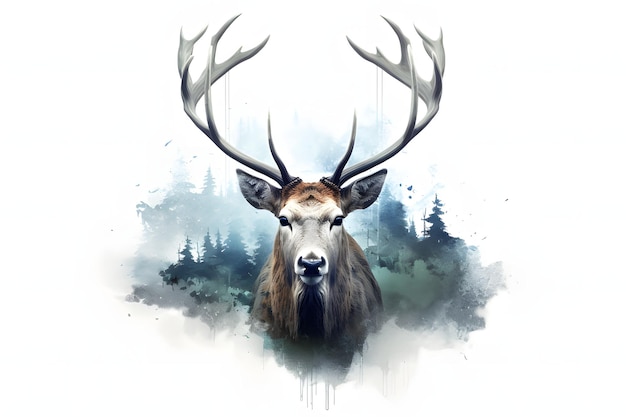 watercolor deer isolated in white