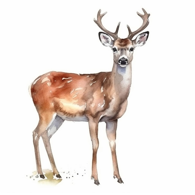 Watercolor deer on a white background.