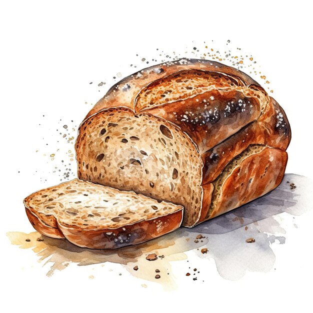 Photo watercolor delicious freshy bread