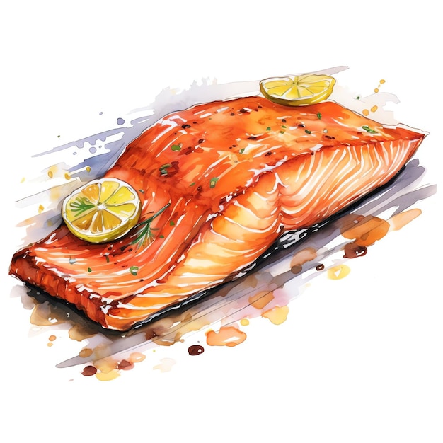 Watercolor Delight Grilled Salmon A delectable masterpiece with delicate brushstrokes and vibrant