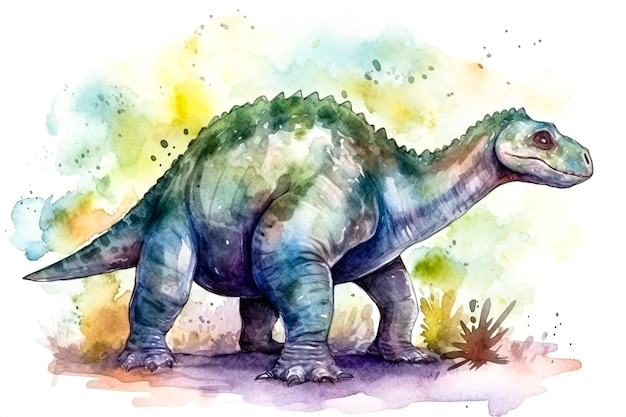 watercolor depiction of dinosaur immersed in abstract paint splatters ai