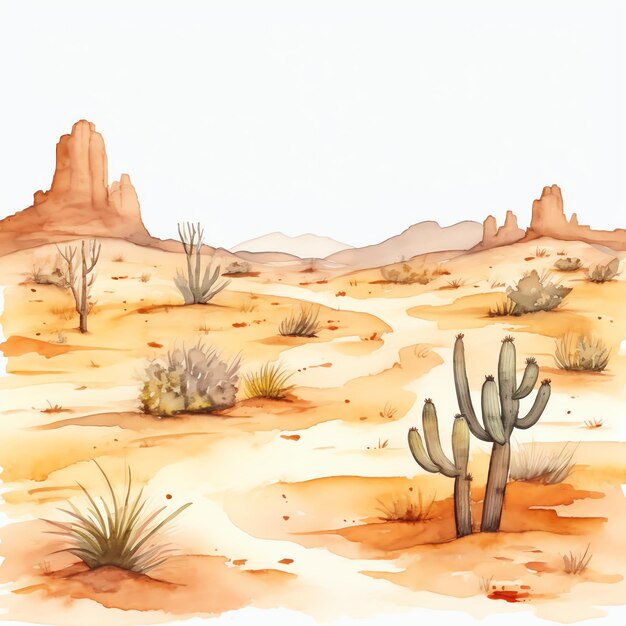 watercolor Desert dunes western wild west cowboy desert illustration clipart