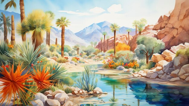 Watercolor Desert Oasis