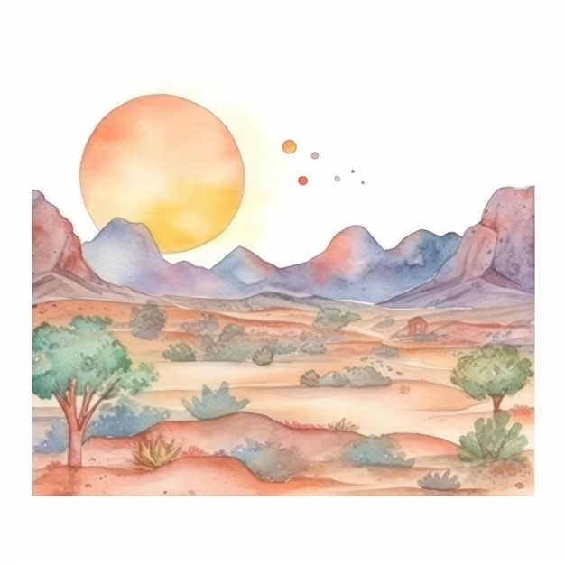 Photo watercolor desert watercolor illustration background desert ambiance