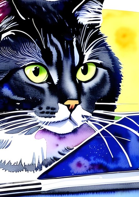 watercolor digital cat portrait