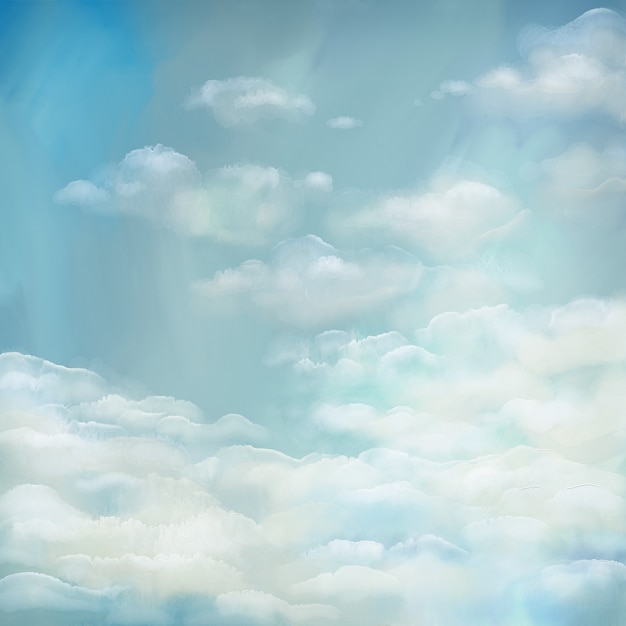 Watercolor digital painting of painted sky with clouds