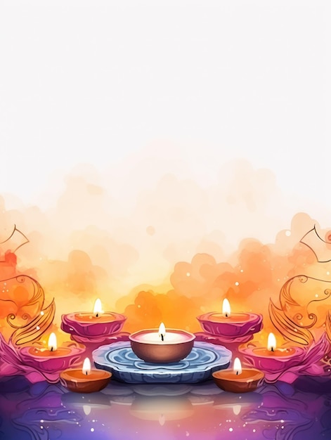 Акварель Дивали поздравительная карточка баннер макет индуистский праздник генеративный ИИ