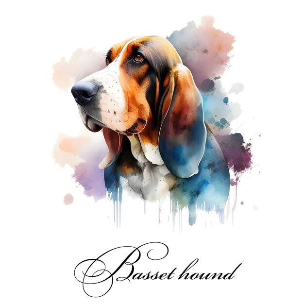 Watercolor dog breed basset hound Guide dog Watercolor animal collection of dog