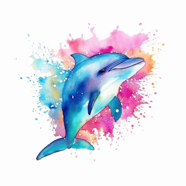 watercolor dolphin of the sea