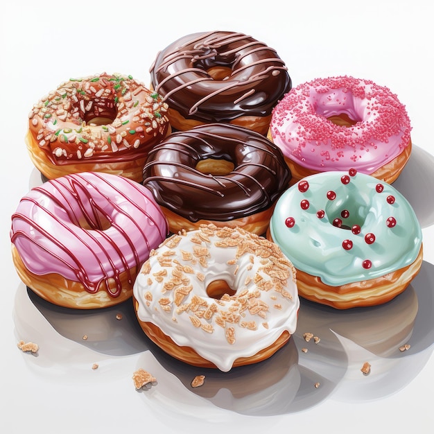 Watercolor of a donuts with sprinkles glazes and toppings Clipart Generative Ai