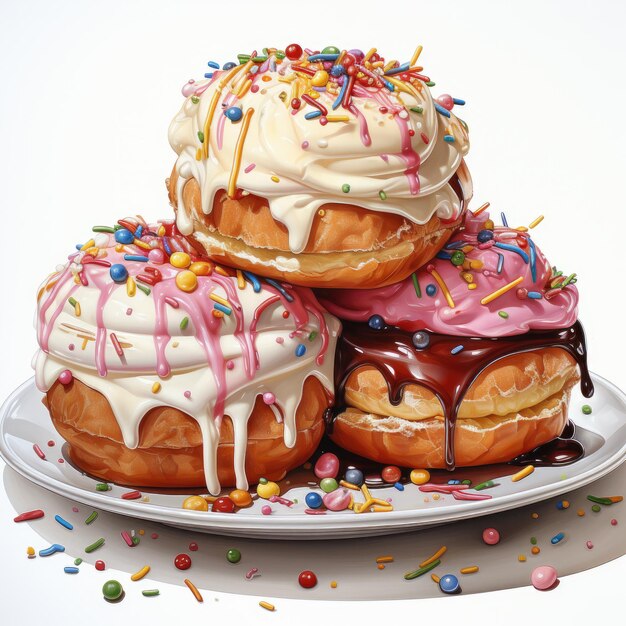 Watercolor of a donuts with sprinkles glazes and toppings Clipart Generative Ai