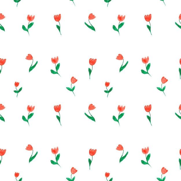 Watercolor doodle tulips seamless pattern