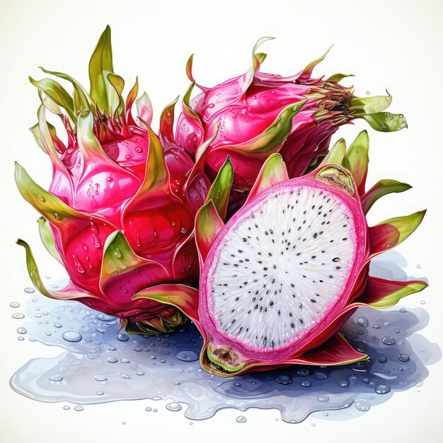 Watercolor Dragon Fruit illustration Generative Ai